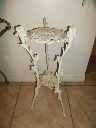 Vintage White Painted Iron Metal Plant Stand 2 Tier 26 " Tall Flower
