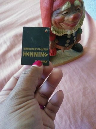 HENNING Engelsen Hand Carved Wood NISSE TROLL Vintage Rare with Tag Gnome 5