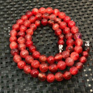 Rare Chinese Red Jadeite Jade Round Beads Handwork Collectible Lady 