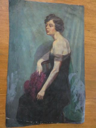 Pretty Antique Portrait Of A Woman Flapper Oil Painting On Canvas Roaring 20 