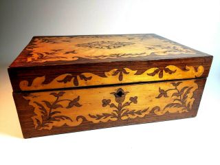 Antique Victorian Marquetry Inlay Wood Lap Sewing Desk