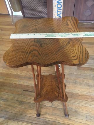 Antique Vintage Square Golden Tiger Oak Plant Table Fern Stand w Bottom Shelf 8