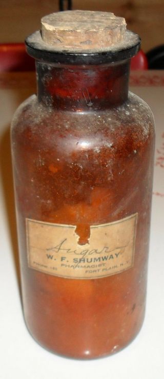 Antique Drug Store Apothecary Bottle W.  F.  Shumway Pharmacist Fort Plain,  Ny