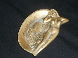 Fabulous Art Deco Vintage Brass Bronze Nude Lady Figurine Ashtray / Pin Dish