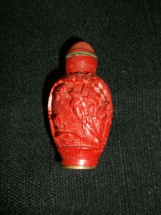 Antique Marked Hand Made Carved Chinese Cinnabar Opium Cocaine Snuff Bottle