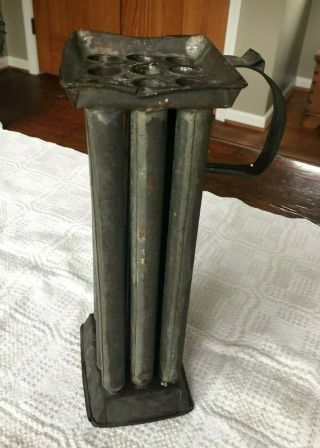 Early Antique / Primitive 12 Tube Tin Candle Mold With Handle - Farmhouse