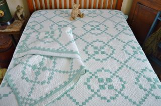 Antique Matching Pair Hand Stitched Burgoyne Surrounded Quilts 2
