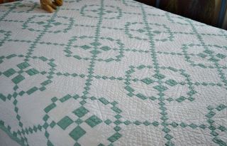Antique Matching Pair Hand Stitched Burgoyne Surrounded Quilts 4