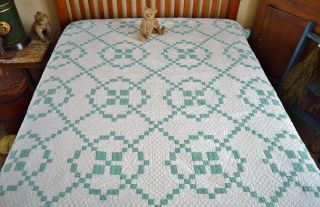 Antique Matching Pair Hand Stitched Burgoyne Surrounded Quilts 5