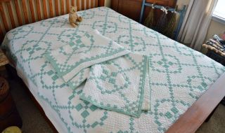 Antique Matching Pair Hand Stitched Burgoyne Surrounded Quilts 9