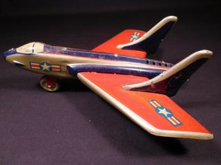 Unusual Vintage Tin Toy Friction U.  S.  Air Force Jet Fighter Plane - Japan
