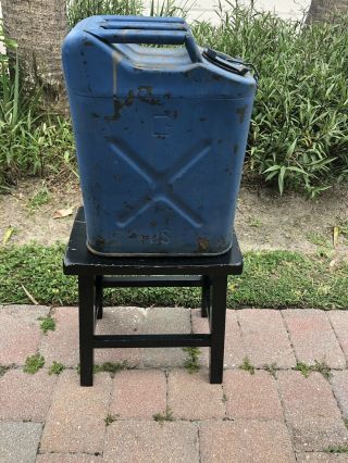 Vintage Jerry 5 Gallon Gas Can 1950 Metal Us Military Blue X