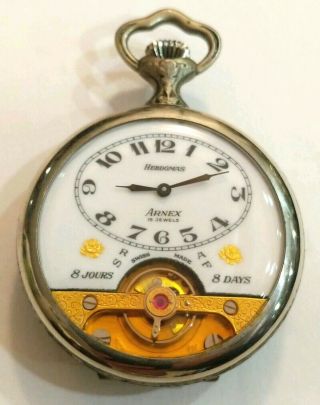 Hebdomas Arnex 8 Day Pocket Watch 15 Jewel Hunter Swiss Huguenin Case