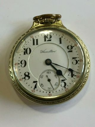 Hamilton Railroad Box Hinge 21 Jewel Pocket Watch With Rare Crown