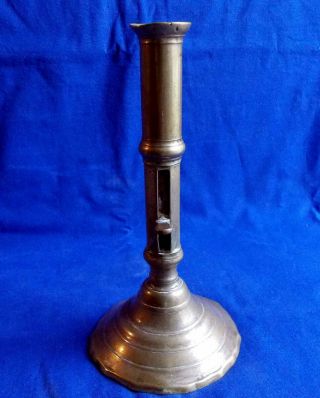 Early 18th Century French Brass Huguenot Pushup Socket Candlestick Circa 1720