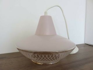 Mid Century French Vintage Glass Chandelier Pendant Lamp,  Pale Pink
