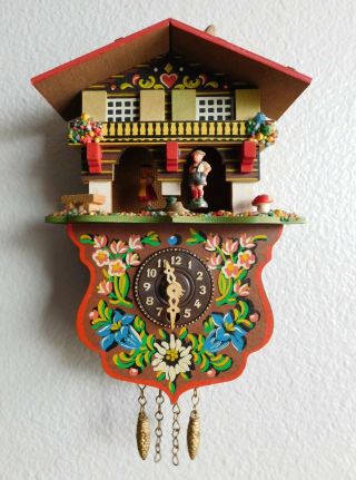 Vintage German Miniature Swiss Chalet Cuckoo Wall Clock Mechanical Movement