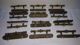12 Antique 742 - 1 Solid Brass Cabinet Drawer Handles Pulls 5 " W Plates & Screws