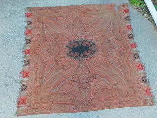 Antique Paisley Shawl Throw Kashmir Wool Hand Woven Fragment To Restore