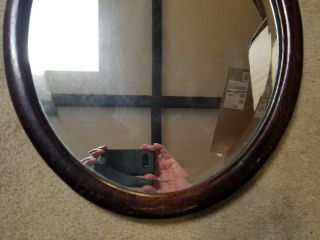 Antique Late 18th c.  English Oval Wall Beveled Glass Mirror w/ Oak Wood Frame 3