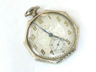 Waltham 17j 14k White Gold Octagon Open Face Pocket Watch Serial No.  24757358