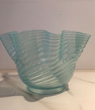 Victorian Pale Blue Ribbed Wavy Top Oil Lamp Shade