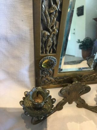 Antique Jeweled Arts And Craft Mirror Candle Sconce Bradley Hubbard 4