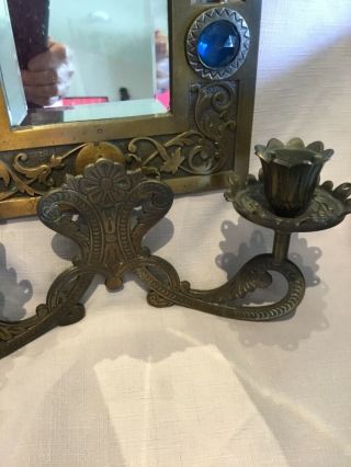 Antique Jeweled Arts And Craft Mirror Candle Sconce Bradley Hubbard 6