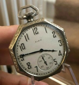 Vintage Antique 1925 Elgin Model 3 7 Jewel Size 12 Pocket Watch Runs Well