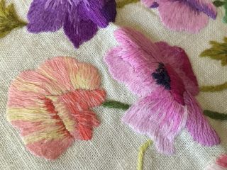VINTAGE HAND EMBROIDERED LINEN TABLECLOTH GORGEOUS RAISED SUMMER FLOWERS 3