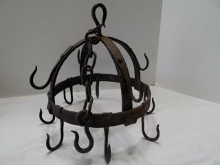 Antique Wrought Iron Blacksmith Hand Forged Pot/pan Hanging Rack Round 12 Hook - 8