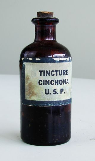Antique/vtg Drug Store Pharmacy Apothecary Tincture Cinchona Cork Glass Bottle