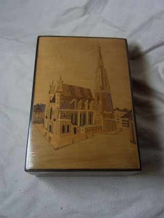 Vintage German Wood Box With Inlaying Church D