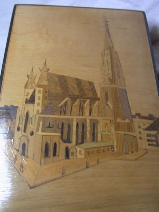 Vintage German Wood Box with Inlaying Church D 2