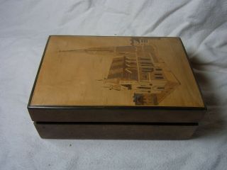 Vintage German Wood Box with Inlaying Church D 3