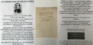 Civil War Lt 4th Ny Artillery Wright Brothers Airplane Doubleday Document Signed