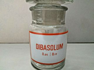 Vintage Glass Apothecary Pharmacy Clear Jar 50 ml DIBASOLUM,  Crystal Cap 2