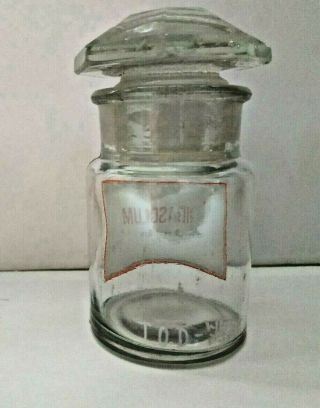 Vintage Glass Apothecary Pharmacy Clear Jar 50 ml DIBASOLUM,  Crystal Cap 5