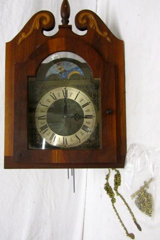 Vintage Heinz Jauch Inc Emperor Gold Face Moon Dial Wood Wall Decor Clock