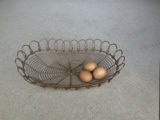 Vintage Brass/metal Wired Farm Egg Basket 14 - 3/4 " Long
