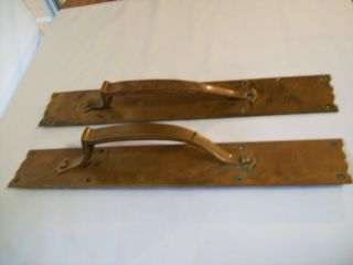 Vintage Solid Brass Door Pull Handles W/ Cover Plates Industrial Salvage