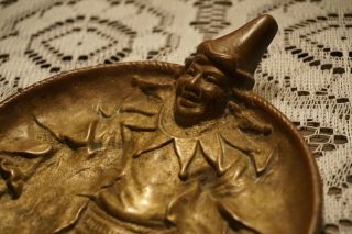Deco Harlequin Pierrot Clown Card Receiving Tray Bronze Brass
