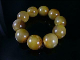 Fine Old Chinese Ox Horn Carved Round Payer Beads Bracelet Auspicious