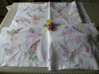 Vintage Hand Embroidered Tablecloth/ Exquisite Crinoline Ladies - Large 66 X49