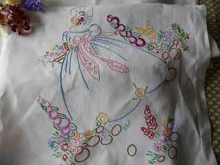 VINTAGE HAND EMBROIDERED TABLECLOTH/ EXQUISITE CRINOLINE LADIES - LARGE 66 X49 6