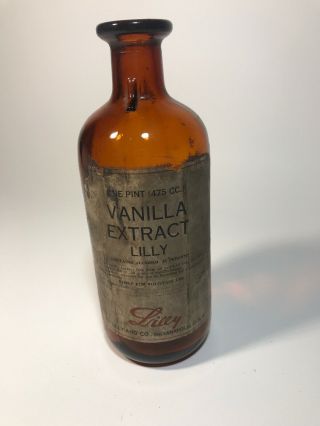 Antique Vintage Eli Lilly & Co.  Vanilla Extract Alcohol 35 1920 Glass Bottle