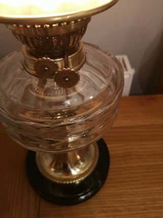 Victorian sherwoods Brass oil lamp cut glass font acid etched shade 4