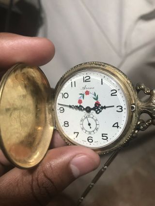 Vintage Arnex Pocket Watch 17 Jewels Swiss Gold Plated (runs And Keeps Time)