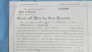 1887 San Miguel County Colorado Mining Lode Certificate - Greys Basin - Imogene Pass