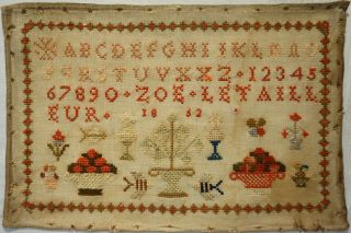 Mid 19th Century French? Motif & Alphabet Sampler By Zoe Letailleur - 1852